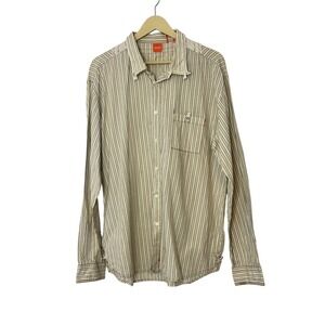 Hugo Boss Orange Shirt Mens XXL Tan Striped Button Down Long Sleeve Italy